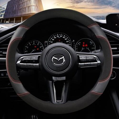 Suede Cow + Leather Car Steering Wheel Cover for CX-3 CX-4 CX-5 CX-7 CX-9 Mazda 3 Axela 6 Gh Gj Demio Anti-Slip Funda Volante