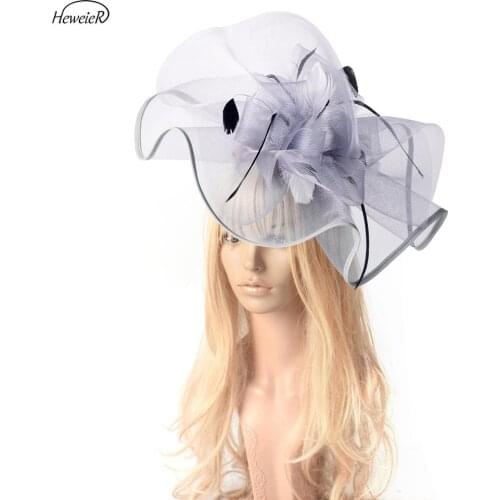 Grey Large Handmade Fascinator Hat Feathers Cocktail Party Hair Clip Women Hair Accessories