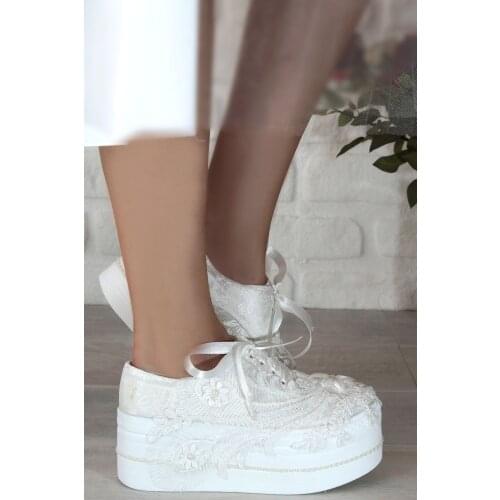 Angelina Ladies Bridal Women Pearl Lace Luxury Handmade Fashion Platform High and Flat Heel White Wedding Shoes