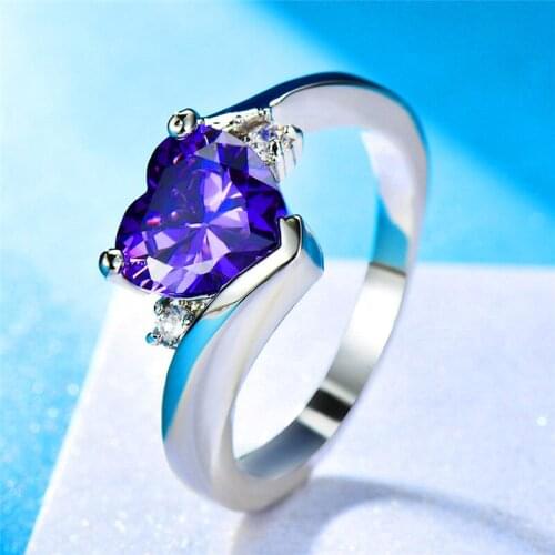 Minimalist Style Charm Purple Heart Rings For Women 925 Sterling Silver Filled Green Blue Black White Zircon Wedding Ring Female