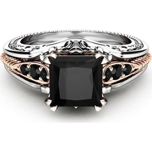 MENGYI Luxury Retro Pattern Color Separation Ring Inlaid With Square Black Zircon Women Anniversary Gift Party Jewelry Wholesale