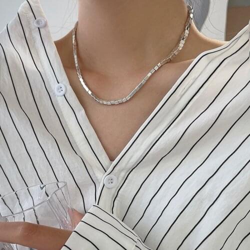 Silvology 925 Sterling Silver Square Tube Slub Choker Necklace for Women Elegant Minimalist Necklace Ladies 2021 Fashion Jewelry