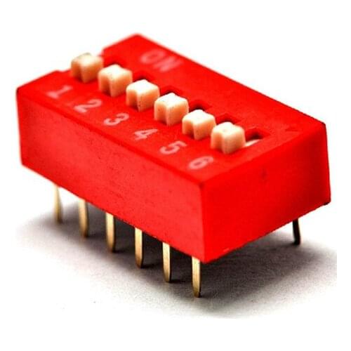 100pcs/lot 6 Position DIP Switch 6P 2.54mm Pitch Slide DIP Switch 2 Row 12 PinRed Color
