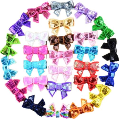 100Pcs/Lot New Fashion Cute Bowknot In Stock Kids Girls Hair Accessories Mini Sequin Bows For Headband Headwear DIY Craft HDJ39