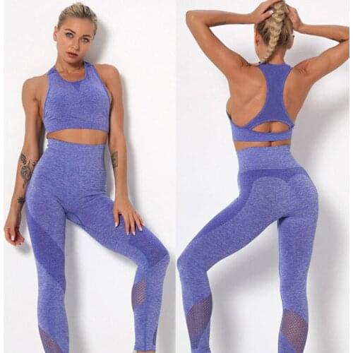 2021 Women Seamless GYM Set Fitness Sportswear Clothing Sport Sleeveless Bra + High Waist Leggings Running Workout Pants Leggins