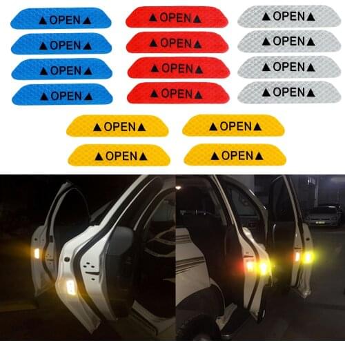 4Pcs/set Auto Warning Mark OPEN Car Door Stickers Reflective Tape Reflective Strips Safety