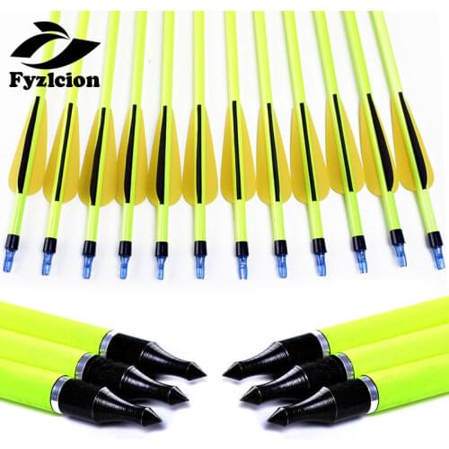6/12/24pcs Hunting Archery 30inch Spine500 Yellow Shaft Carbon Arrow Replaceable Arrow Bolts For Recurve/composite bow