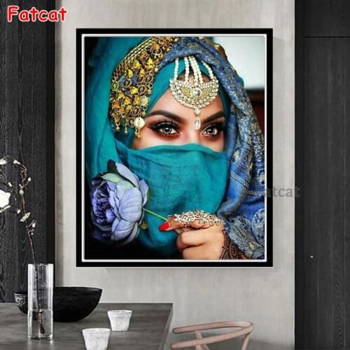 5D Full Square round drill Diamond Painting Veil woman flower arab islamic of rhinestone Diamond Mosaic Diamond Embroidery PP910