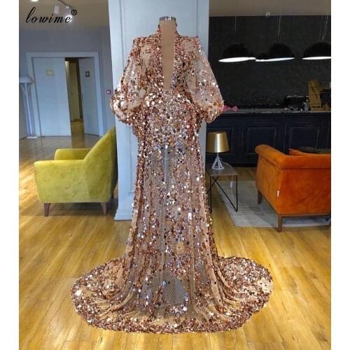 Arabic Illusion Champahme Evening Dresses 2020 Long Sparkly Sequins Prom Dresses Sexy Vestidos Elegantes Pageant Gowns Party