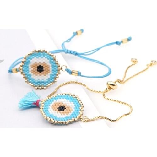 Go2boho Miyuki Bracelets Blue Evil Eye Bracelet For Women Jewelry Gift Lucky Turkish Eye Jewellery Femme Stainless Steel Chain