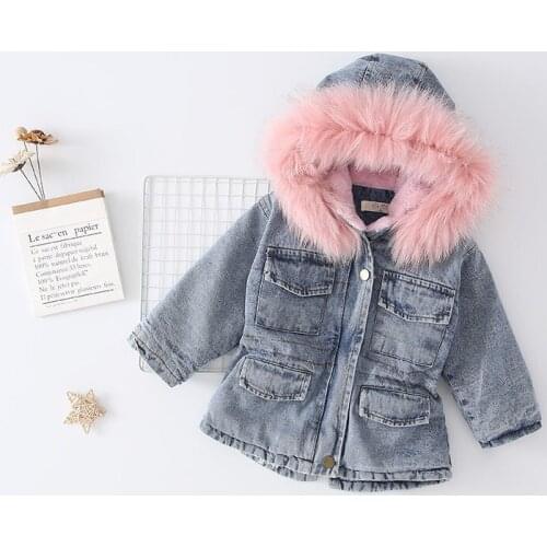 Fashion Denim Coat for Baby Girls Children Autumn &Winter Warm Outerwear Outfits Kids Jacket Girl Coats Kids Clothing