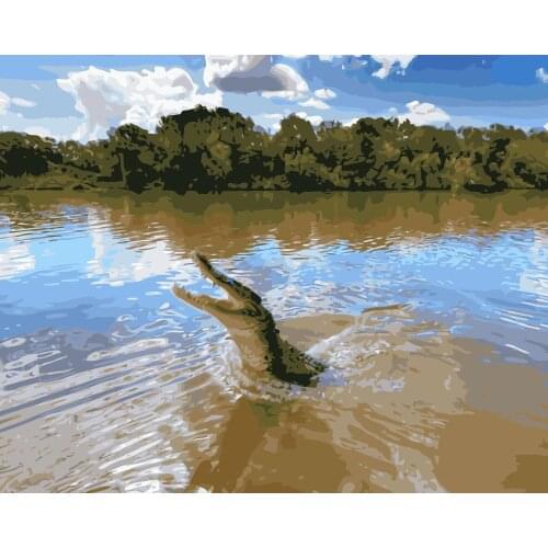 MaHuaf-j464 Funny Crocodile DIY Painting Kit Paint By Numbers Kit DIY Oil Painting On Canvas Gifts Wall Art