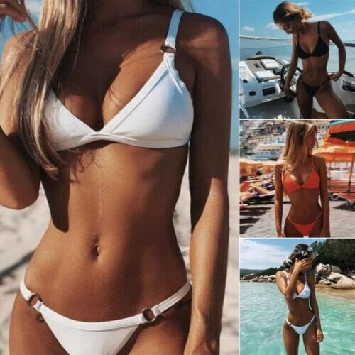 Women 2020 Push Up Padded Swimsuit Summer Beach Bathing Suit Beach Swimming Fit Metal Ring Sexy Bikini Set New Swimwear