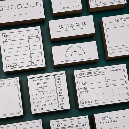 Vintage Function Series Backgound Wood Stamp Planner Wooden Rubber Stamp Set Diy Scrapbooking Cards Decoration Embossing