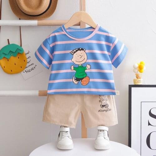 Baby Boy New Summer Clothes Suits Toddler Girls Cartoon Color Striped T-Shirt+Shorts 2-piece Outfits Kids Casual Clothing Set