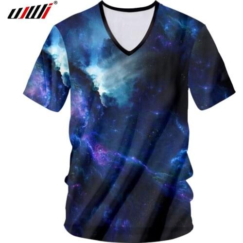 UJWI Men Undershirts Hombre Hip Hop Short Sleeve V Neck T-shirt Print Blue Galaxay Space 3D Tshirt Man Casual Tee Shirts 7xl