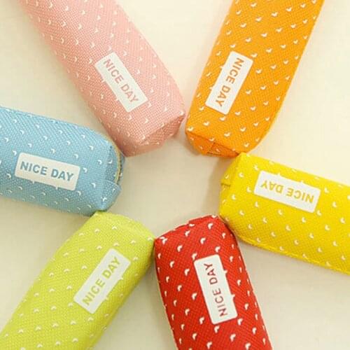 Kawaii dot Canvas Stationery pouch for girls gift Cute Zipper pen bag office school supplies candy color