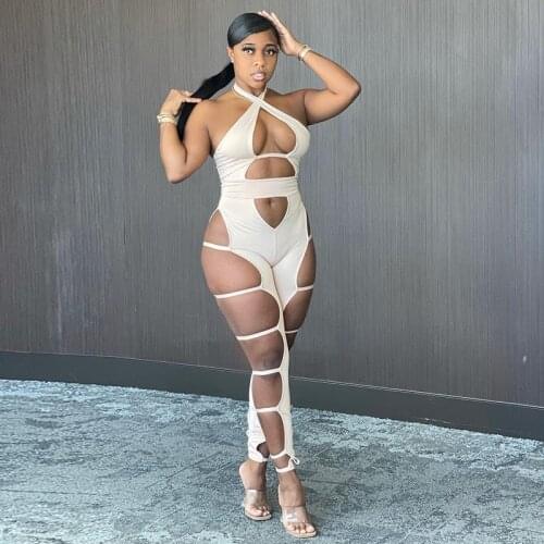 Rompers Women Jumpsuit Female Clothes Hollow Sleeveless Casual Neck Halter High Waist Sexy Cleavage Bodysuit Ropa Mujer Overalls