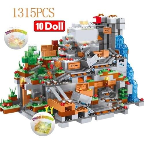1315pcs Mountain Cave Small Version Building Blocks With Action Figures Dragons Compatible 21137 My World Bricks Set Gifts Toys
