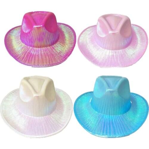 L93F Women Cowgirl Hat Cowgirl Costume Hat Space Cowboy Holographic Rave Hat