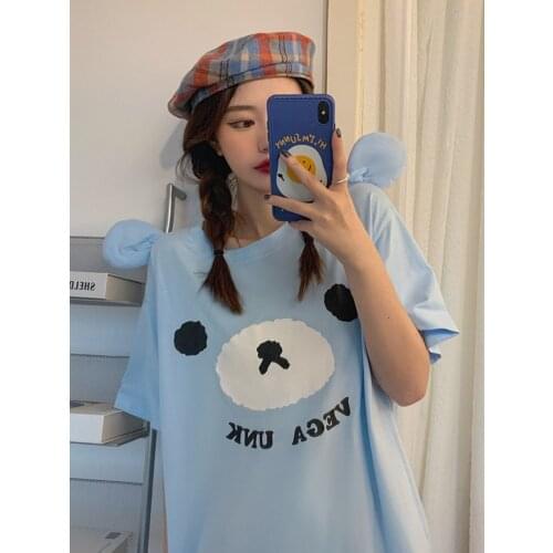 Summer Girl Cute Kawaii Bear Ears Funny Youth Basic T-Shirt Female Korean Fashion Creative Youth Clothes Blouse