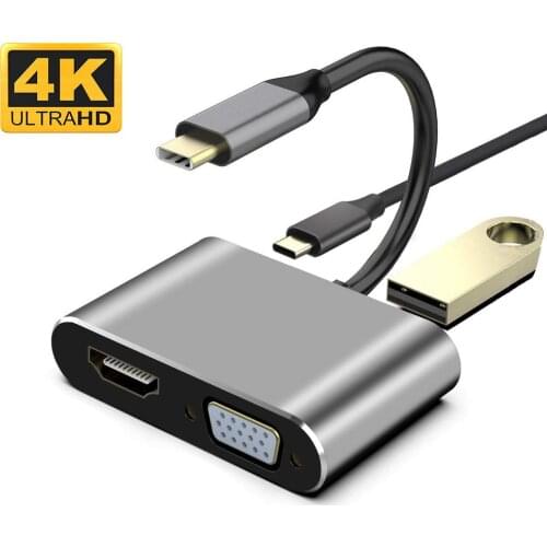 Multiport USB C Adapter 4 In 1 Type C HUB USB3.1 4K HD M1 VGA PD Charging For Computer Phone