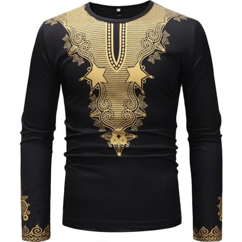 Mens O Neck African Dashiki Print T Shirt 2020 Fashion Hip Hop Streetwear Men African Clothes Slim Fit Long Sleeve Tops Tees XXL
