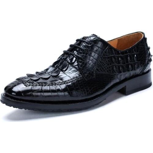 Sipriks Mens Crocodile Skin Casual Shoes Pointed Lacing Formal Tuxedo Shoes Italian Custom Leather Derby Alligator Goodyear Welt