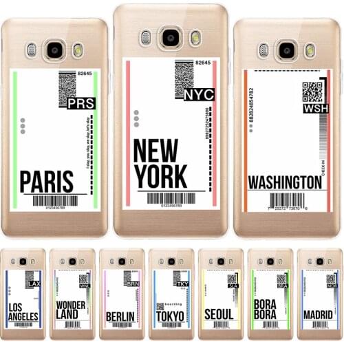 Fly Ticket Template New York Soft TPU Case For Samsung Galaxy J2 J5 Prime J3 J5 J7 2017 J8 J4 J6 2018 Silicone Phone Cover