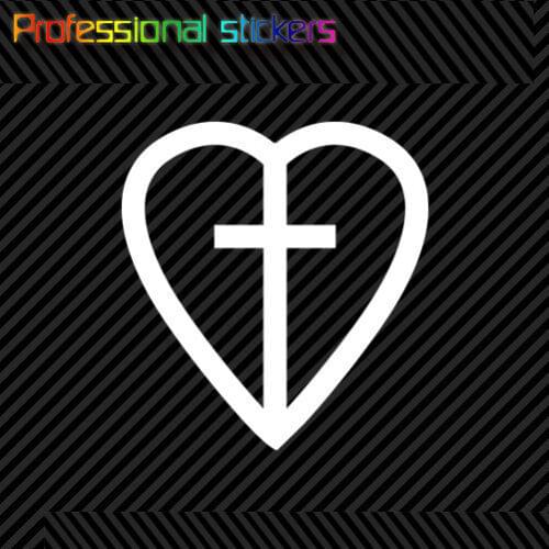 Heart with Cross Sticker Die Cut Decal Self Adhesive Vinyl Religious Faith Stickers for Motos, Cars, Laptops, Phone
