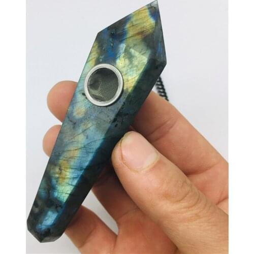 Natural quartz crystal smoking pipe abradorite wand reiki healing gifts wholesale price 2pcs filter and 1pcs brush healing