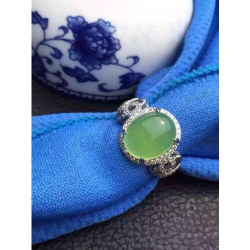 Natural green chalcedony gem Ring Natural gemstone ring 925 sterling silver trendy Elegant Crown round women girl party Jewelry