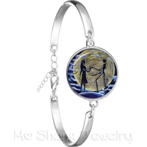 Newest Trendy Jack Skellington Chain Bracelet For Women Men Glass Cabochon Jewelry Nightmare Before Christmas Halloween Gift