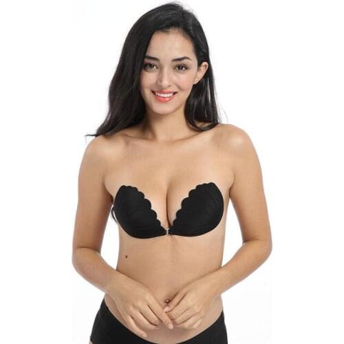 New Women Sexy Invisible Bra Shell Strapless Bras Wedding Evening Dress Sticky Silicone Self-Adhesive Front Buckle Brassiere