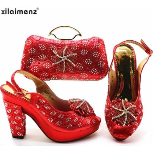 New Arrival Red Color African Matching High Heels Sandals and Bags Italian In Women Party Shoes and Purse Sets African Pumps