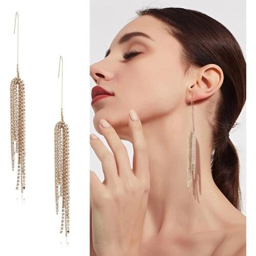 New fashion claw chain tassel Dangle earrings rhinestone long Drop earrings womens jewelry