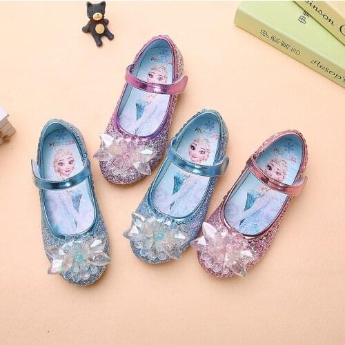 Frozen Aisha sequined girls princess shoes 2021 spring autumn new little girl fashion non-slip crystal flat childrens shoes