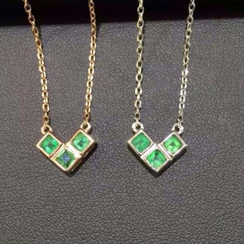 Natural green emerald stone Necklace natural gemstone Pendant Necklace S925 silver trendy Square Triangle party fine Jewelry
