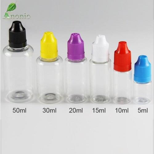 E-juice E-liquid E-cig Plastic Dropper Bottle 5ml 10ml 15ml 20ml 30ml 50ml PET Needle Oil Bottle With Childproof Caps Y00C
