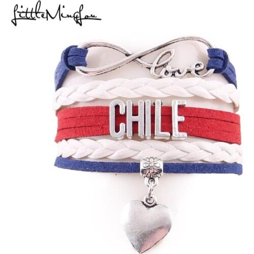 Little MingLou infinity love country CHILE Bracelet heart charm handmade leather wrap men bracelets & bangles for women jewelry