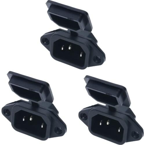 AC IEC320 power socket C14 inlet 10A 250V 3 pins male electric power connector with spring waterproof cover