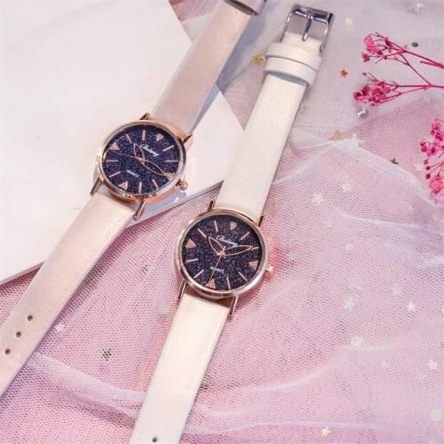 Luxury Starry Sky Dial Watches Women Fashion Quartz Leather Wristwatches Elegant Ladies Watch Simple Female Clock Zegarek Damski