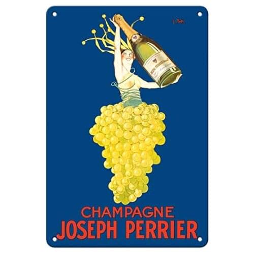 Champagne Joseph Perrier - French Woman Emerging from Chardonnay Grapes - Advertising Poster by J. Stall c.1926 Metal Tin Sign