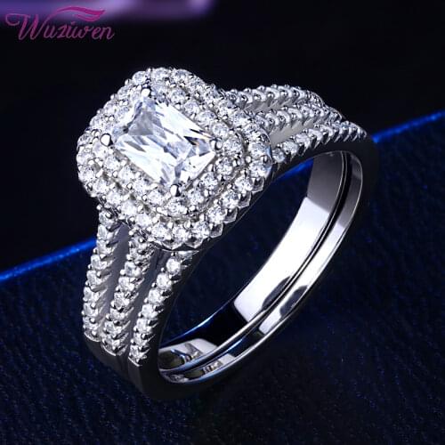 Wuziwen 100% Solid 925 Sterling Silver Wedding Rings For Women 2Ct Engagement Ring Bridal Set AAA Cubic Zirconia Luxury Jewelry