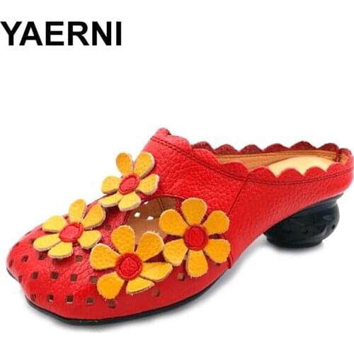 YAERNI Woman sandals hollow casual flat heel comfortable sandals handmade shoes soft bottom pregnant women slippers
