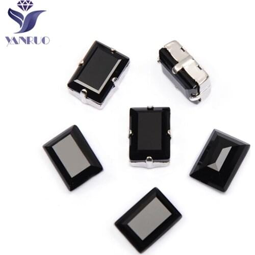 YANRUO 4527 Step Cut Black Rhinestones Stones Sew On Crystal Glass Rhinestones Attached Glass CrystalsSewing Applique Shoes Bags