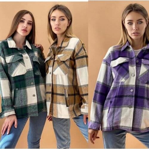 Vadim Time-limited Microfiber Plus Size 2020 Womens Shirt Autumn And Winter New Retro Plaid Loose Woolen Long-sleeved Women