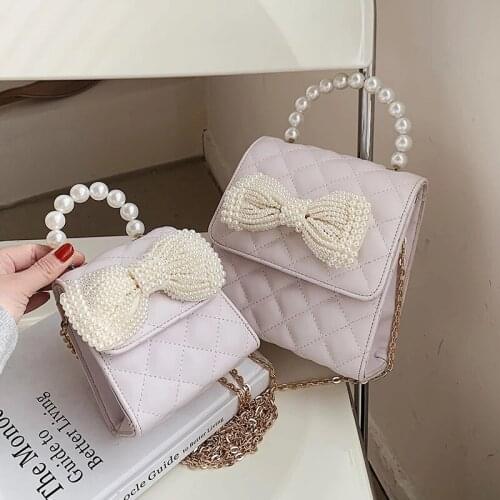Pearl Handle Crossbody Bags For Women 2021 Designer Handbags Female Beading Bow Party Small Shoulder Messenger Bag