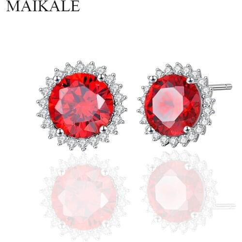 MAIKALE New Fashion Round Small Sunflower Earrings Colorful Cubic Zirconia Stud Earrings for Women Jewelry Gift Charm Brincos