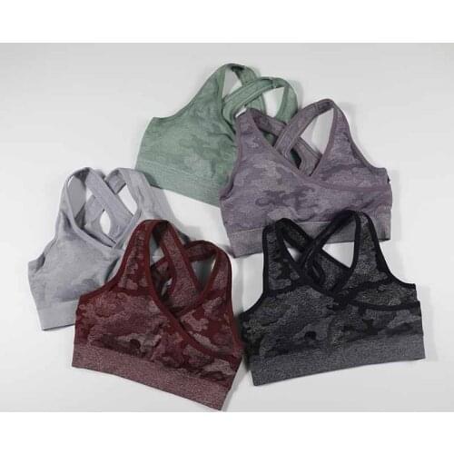 Women Camo Seamless Sport Bra Top Back Cross Padded Yoga Brassiere Fitness Crop Top Female Sport Yoga Bra Push Up Sports Bra
